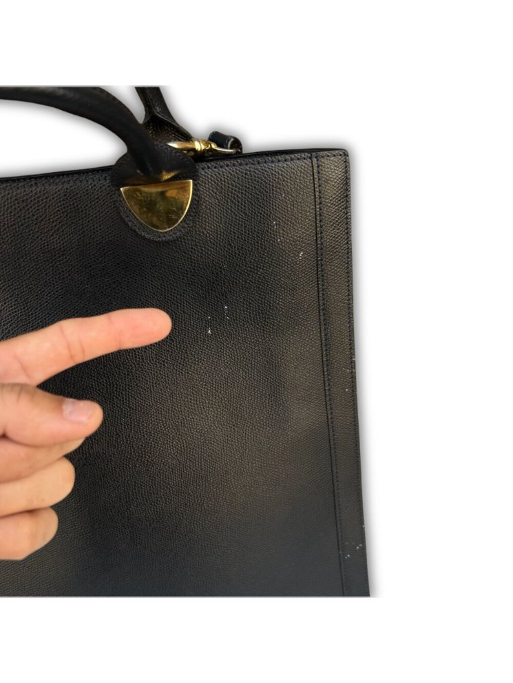 Lederer Black Leather Office Tote Bag With Gold-Tone Hardware & Handles - Picture 7 of 13